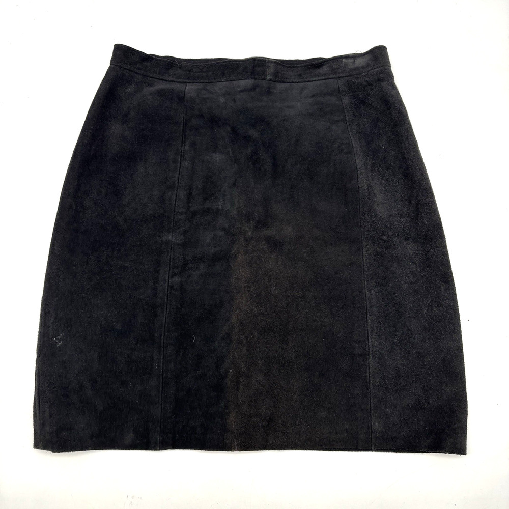 Vintage 80s Outerwear by Phoenix Black Suede A-line Skirt 26x18" USA Made